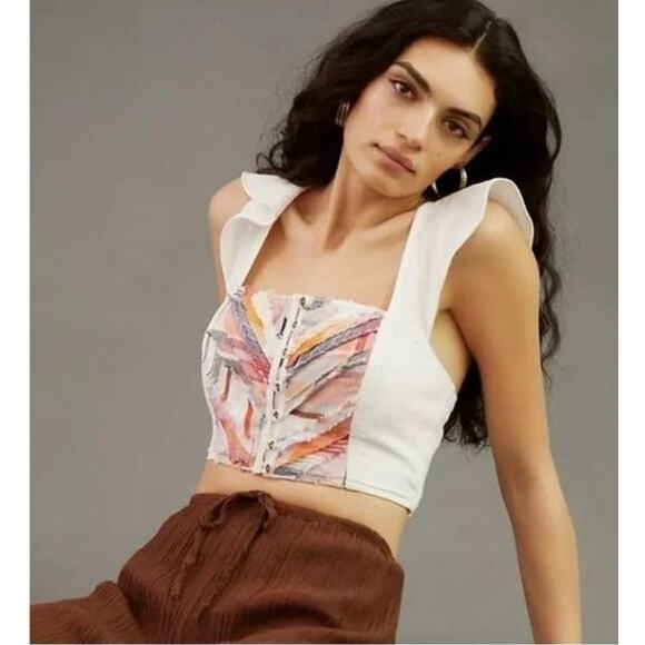 Anthropologie Tops - NWT Anthropologie Pilcro Cotton & Linen Multicolor Cropped Ruffle Open Back Tank